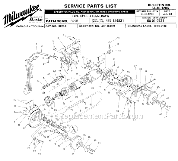 Milwaukee 6225 (SER 457-124821) Two Speed Band Saw Page A Diagram