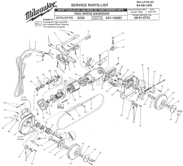 Milwaukee 6225 (SER 457-150887) Two Speed Band Saw Page A Diagram