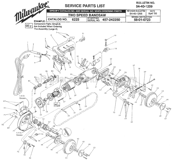 Milwaukee 6225 (SER 457-242250) Two Speed Band Saw Page A Diagram
