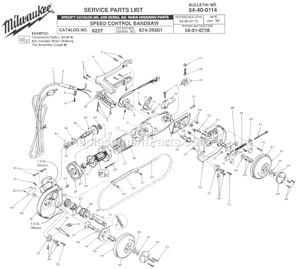 Milwaukee 6227 (SER 674-25901) Speed Control Bandsaw Page A Diagram