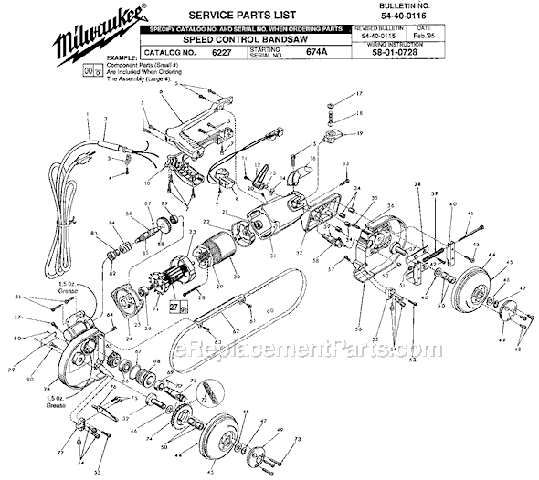 Milwaukee 6227 (SER 674A) Bandsaw Page A Diagram
