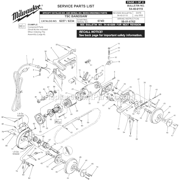 Milwaukee 6227 (SER 674D) TSC Bandsaw Page A Diagram