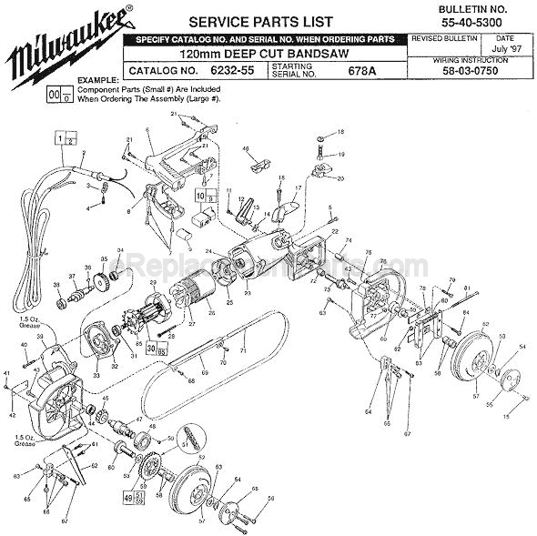 Milwaukee 6232-55 (SER 678A) 120mm Deep Cut Band Saw Page A Diagram