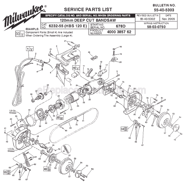 Milwaukee 6232-55 (SER 678D) 120mm Deep Cut Band Saw Page A Diagram