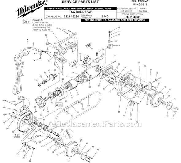Milwaukee 6234 (SER 674D) Bandsaw Page A Diagram