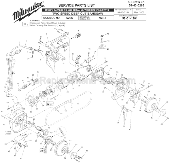 Milwaukee 6236 (SER 769D) Two Speed Deep Cut Bandsaw Page A Diagram