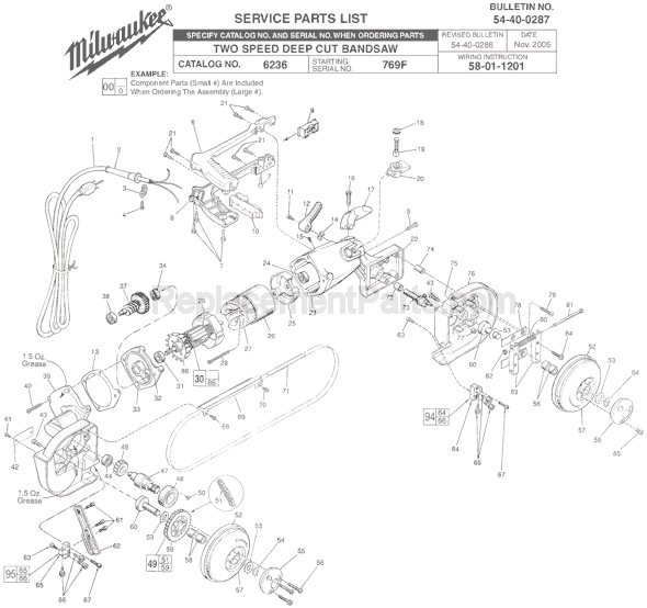 Milwaukee 6236 (SER 769F) Two Speed Deep Cut Bandsaw Page A Diagram