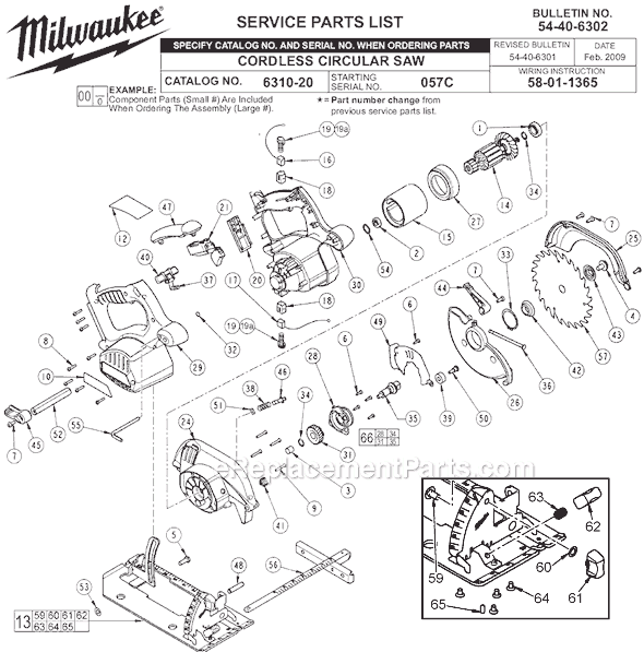 Milwaukee 6310-20 (SER 057C) Cordless Circular Saw Page A Diagram