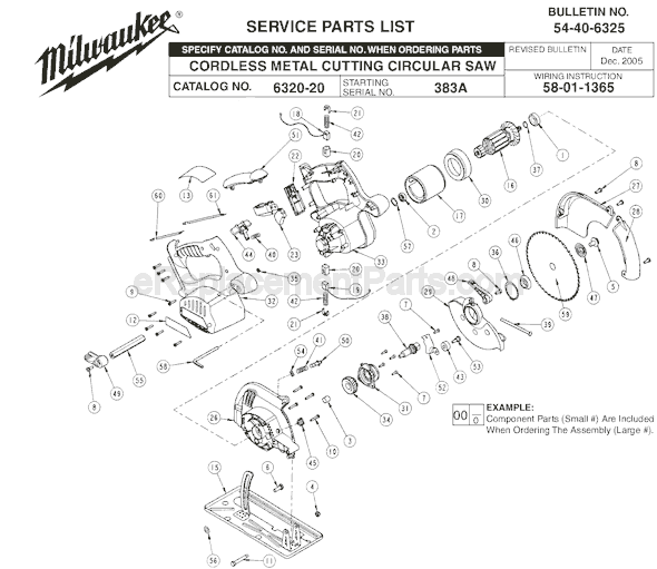 Milwaukee 6320-20 (SER 383A) Cordless Metal Cutting Circular Saw Page A Diagram