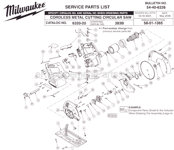 Milwaukee 6320-20 (SER 383B) Cordless Metal Cutting Circular Saw Page A Diagram