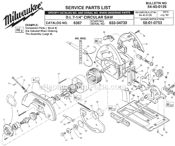 Milwaukee 6367 (SER 632-34730) D.I. 7-1/4" Circular Saw Page A Diagram