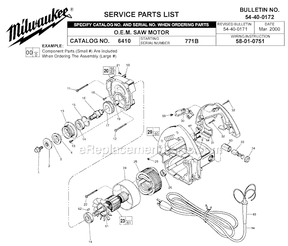 Milwaukee 6410 (SER 771B) O.E.M. Saw Motor Page A Diagram