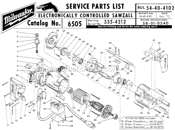 Milwaukee 6505 (SER 335-4212) Electronically Controlled Sawzall Page A Diagram