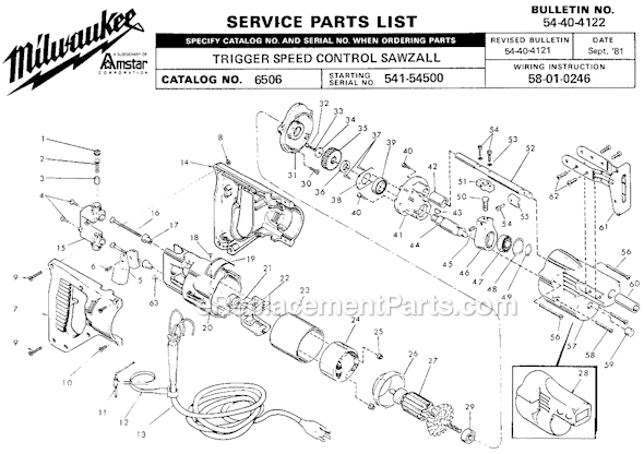 Milwaukee 6506 (SER 541-54500) Trigger Speed Control Sawzall Page A Diagram