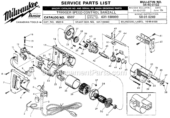 Milwaukee 6507 (SER 631-188000) Trigger Speed Control Sawzall Page A Diagram