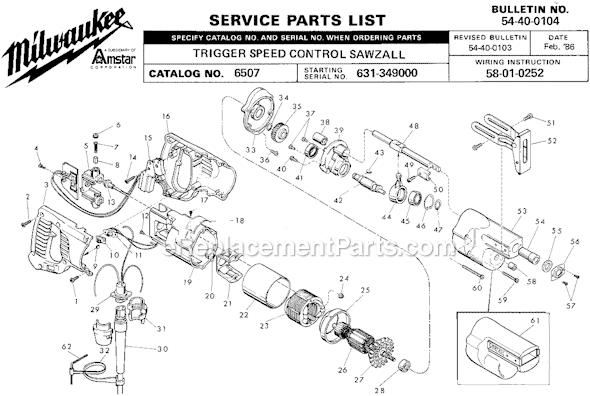 Milwaukee 6507 (SER 631-349000) Trigger Speed Control Sawzall Page A Diagram