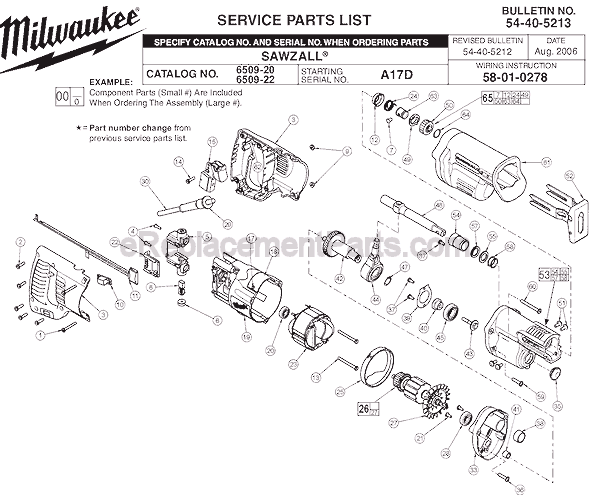 Milwaukee 6509-22 (SER A17D) Sawzall Page A Diagram