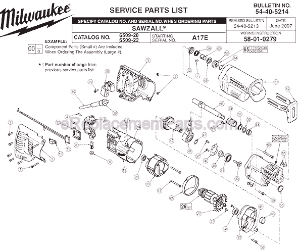 Milwaukee 6509-22 (SER A17E) Sawzall Page A Diagram