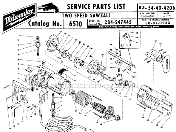 Milwaukee 6510 (Ser 284-247445) Two-Speed Sawzall Page A Diagram