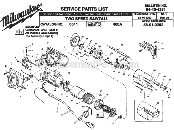 Milwaukee 6511 (SER 460A) Sawzall Page A Diagram