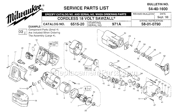 Milwaukee 6515-20 (SER 971A) 18 Volt Sawzall Recip Saw Page A Diagram