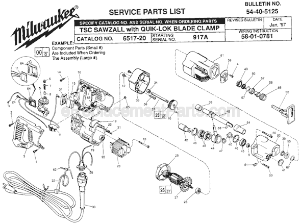 Milwaukee 6517-20 (SER 917A) Sawzall Page A Diagram