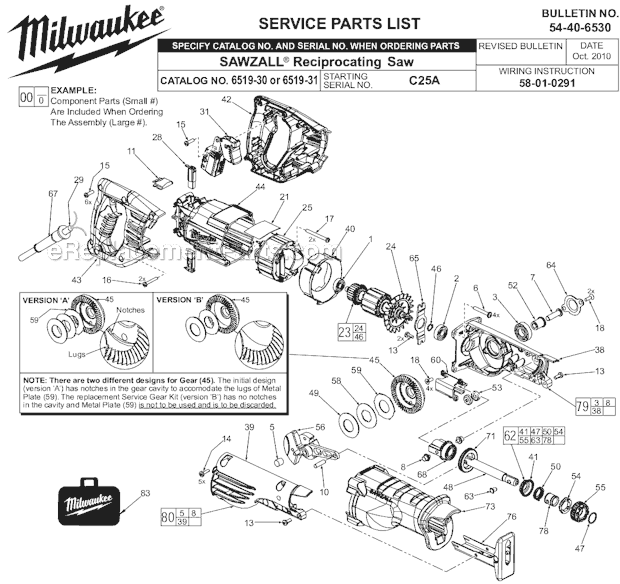 Milwaukee 6519-30 (C25A) Sawzall Reciprocating Saw Page A Diagram
