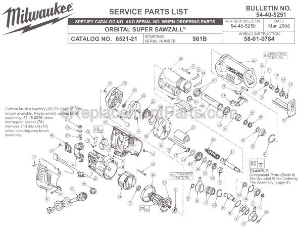 Milwaukee 6521-21 (SER 981B) Sawzall Page A Diagram