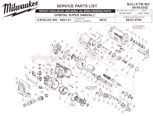 Milwaukee 6521-21 (SER 981C) Sawzall Page A Diagram