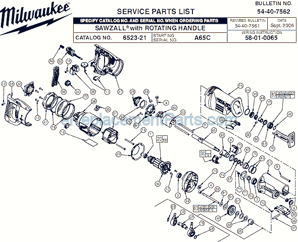 Milwaukee 6523-21 (SER A65C) Sawzall Page A Diagram
