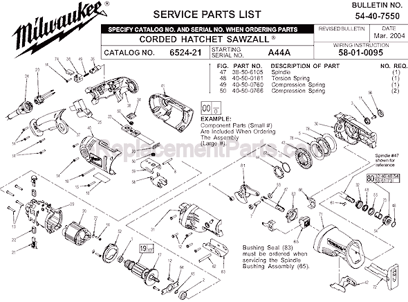 Milwaukee 6524-21 (SER A44A) Corded Hatchet Sawzall Page A Diagram