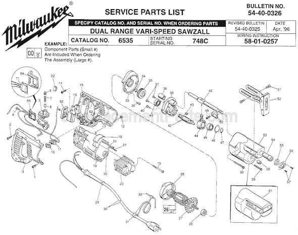 Milwaukee 6535 (SER 748C) Sawzall Page A Diagram