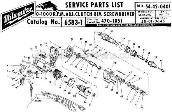 Milwaukee 6583-1 (SER 470-1851) Screwdriver Page A Diagram
