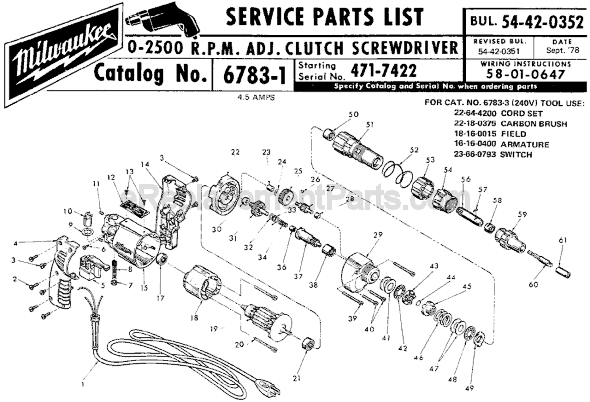 Milwaukee 6783-1 (SER 471-7422) Electric Drill Page A Diagram