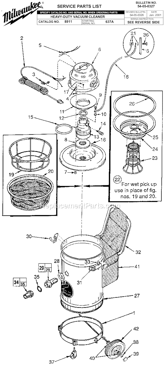 Milwaukee 8911 (SER 637A) 2-Stage Wet/Dry Vacuum Cleaner Page A Diagram