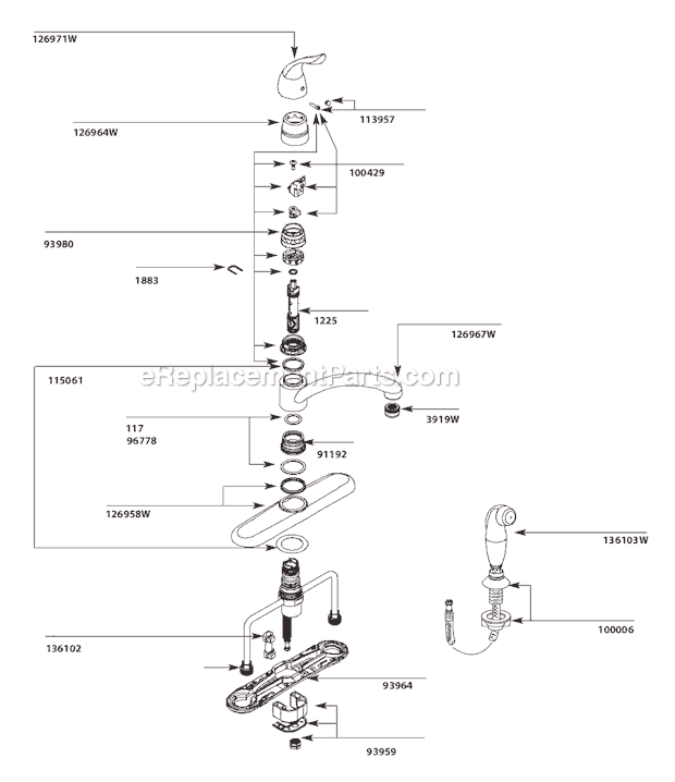 Moen 7430W (6-10 to 10-10) Kitchen Sink Faucet Page A Diagram