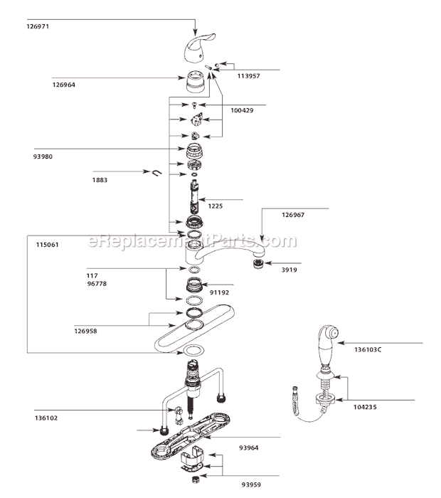 Moen 7430 (6-10 to 10-10) Kitchen Sink Faucet Page A Diagram