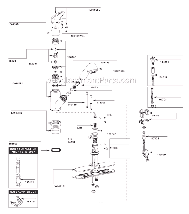 Moen 7570BL (3-10 to 10-10) Kitchen Sink Faucet Page A Diagram