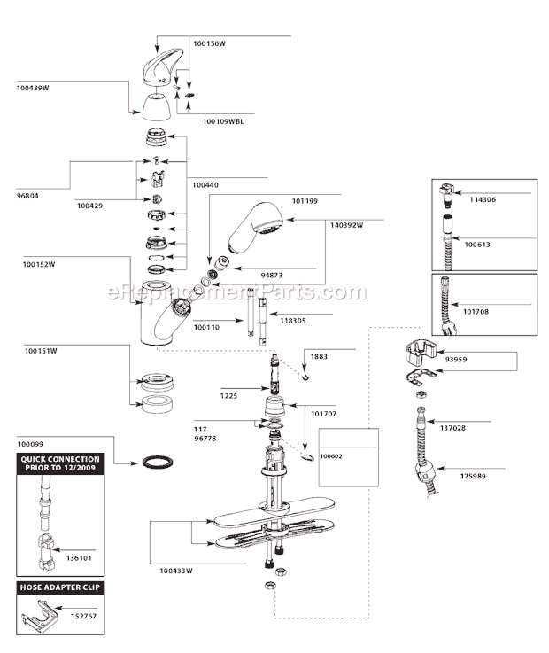 Moen 7570W (3-10 to 10-10) Kitchen Sink Faucet Page A Diagram