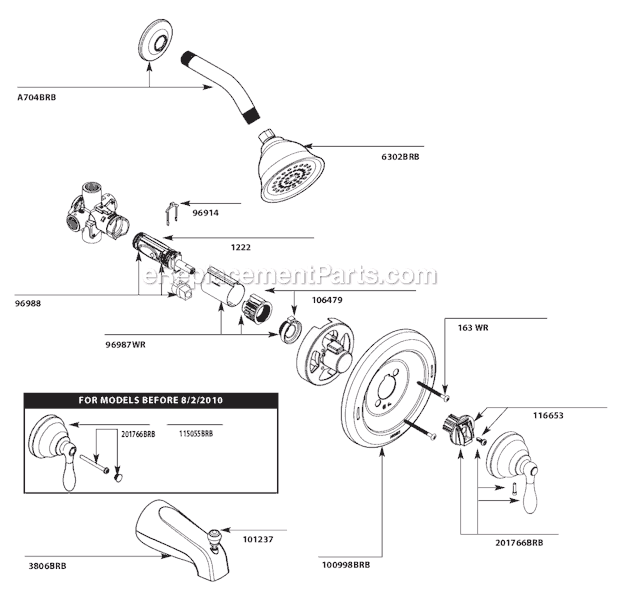 Moen 82495BRB Tub and Shower Faucet Page A Diagram