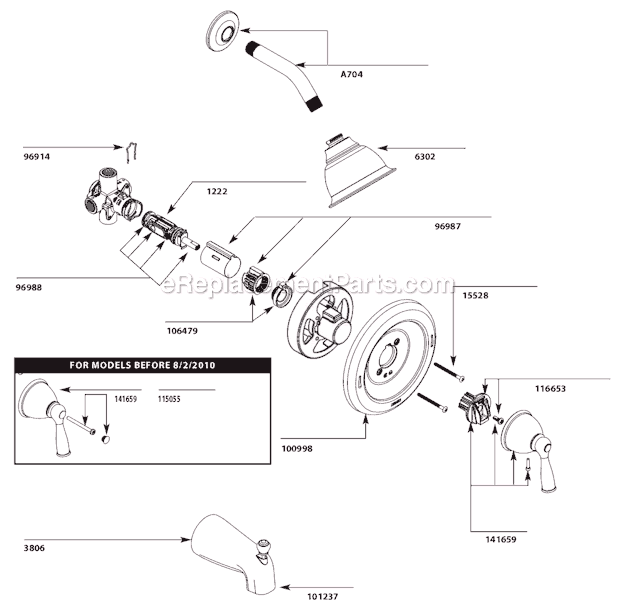 Moen 82910 Tub and Shower Faucet Page A Diagram
