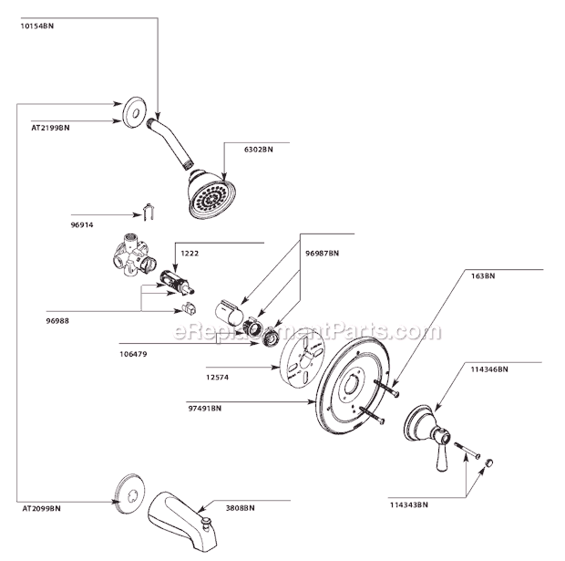 Moen T2112BN Tub and Shower Faucet Page A Diagram