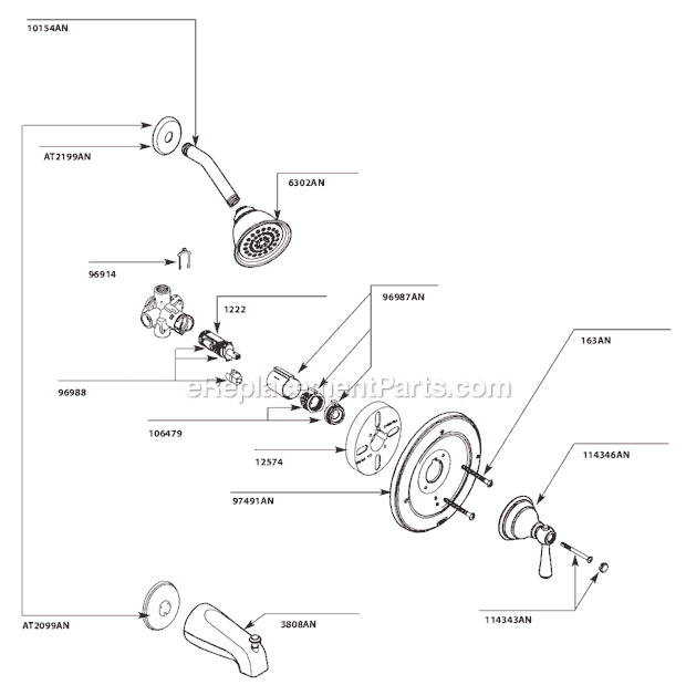 Moen T2113AN Tub and Shower Faucet Page A Diagram