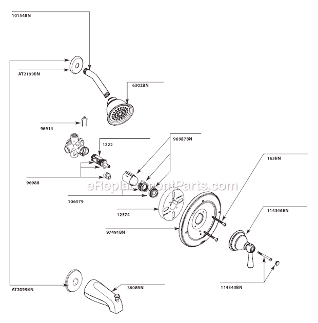 Moen T2113BN Tub and Shower Faucet Page A Diagram