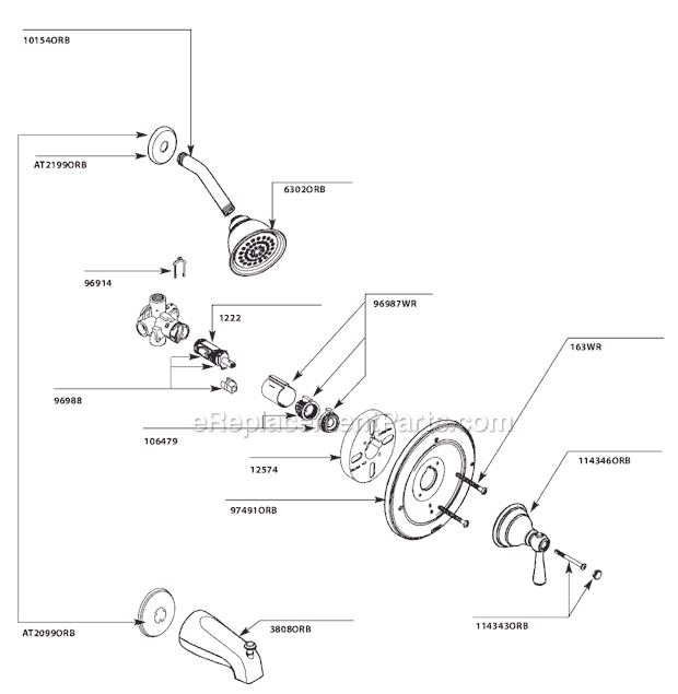 Moen T2113ORB Tub and Shower Faucet Page A Diagram