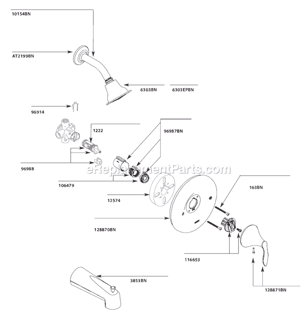 Moen T2131BN Tub and Shower Faucet Page A Diagram