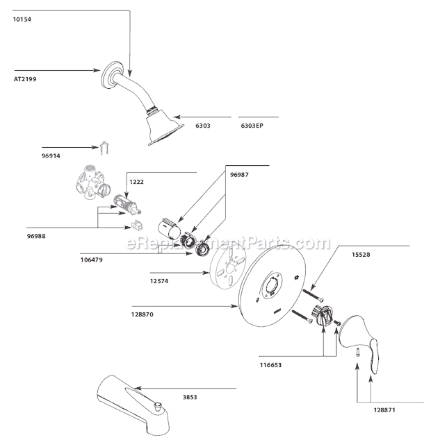 Moen T2133 Tub and Shower Faucet Page A Diagram