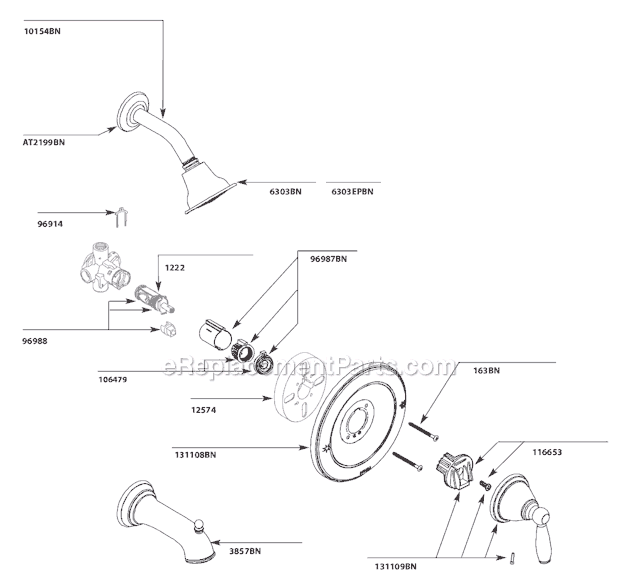 Moen T2151BN Tub and Shower Faucet Page A Diagram