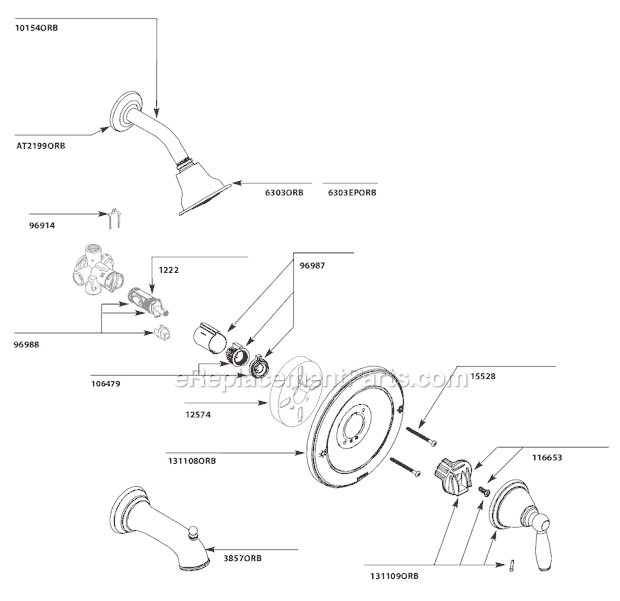 Moen T2151ORB Tub and Shower Faucet Page A Diagram
