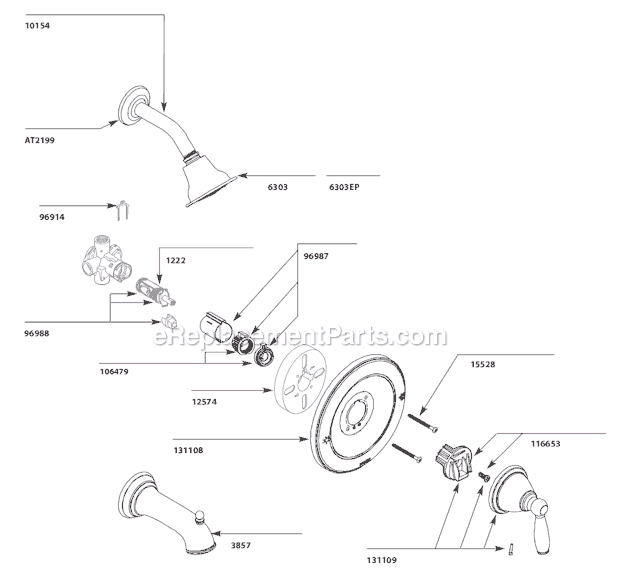 Moen T2151 Tub and Shower Faucet Page A Diagram